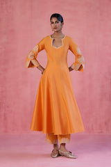 Orange Cotton Silk Blend Embroidered Anarkali Set