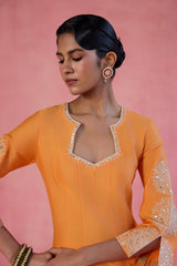Orange Cotton Silk Blend Embroidered Anarkali Set