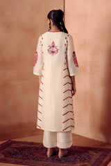 Ivory/ Red Kurta Set (RTS)