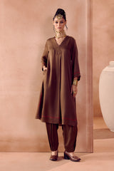 Brown box pleated pants kurta set