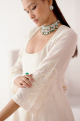 Ivory Patra Embellished Silk Chanderi Anarkali Set