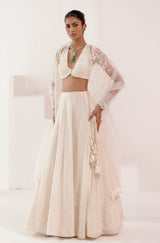 Ivory Embroidered Silk Chanderi Lehenga Set
