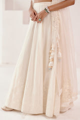 Pooja Hegde in Ivory Embroidered Silk Chanderi Lehenga Set