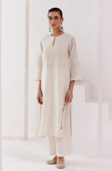 Ivory Embroidered Silk Chanderi Kurta Set