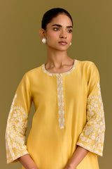 Yellow Dori Embroidered Kurta Set (RTS)