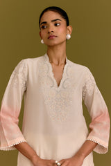 Ivory pink embroidered kurta set