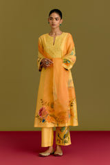 Yellow handpaint kurta set