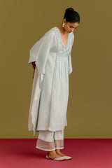 Powder Blue Cotton Silk Satin Kaftan set (RTS)