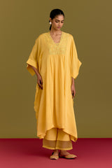 Yellow Cotton Silk Satin Kaftan set (RTS)