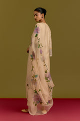 Beige handpaint kurta set