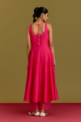 Fuchsia Cotton Silk Satin Anarkali set