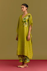 Green handpaint kaftan set