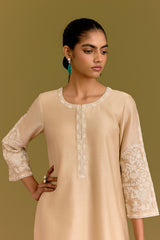 Beige Dori Embroidered Kurta Set (RTS)