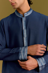 Blue Cotton Silk Embriodered Kurta Set