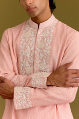 Pink Woven Embroidered Kurta Set