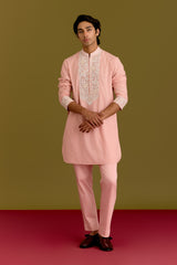 Pink Woven Embroidered Kurta Set