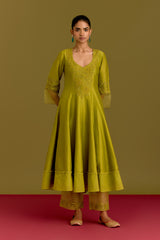 Green Silk Chanderi Anarkali set