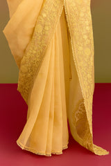 Yellow Embroidered Saree Set