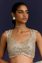 Powder Blue Embroidered Modal Satin Saree Set