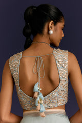 Powder Blue Embroidered Modal Satin Saree Set