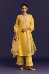 Yellow Silk Chanderi Embroidered Kurta Set