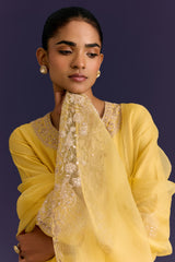 Yellow Silk Chanderi Embroidered Kurta Set