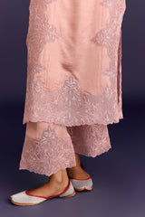 Pink Raw Silk Satin Dori Embridered Kurta set