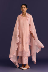 Pink Raw Silk Satin Dori Embridered Kurta set