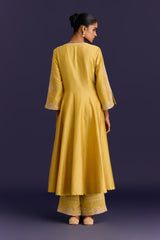 Yellow Cotton Silk Blend Embroidered Anarkali Set