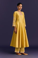 Yellow Cotton Silk Blend Embroidered Anarkali Set