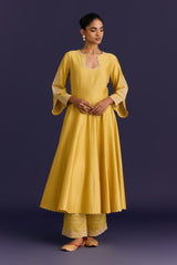 Yellow Cotton Silk Blend Embroidered Anarkali Set