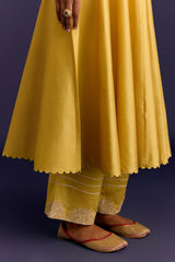 Yellow Cotton Silk Blend Embroidered Anarkali Set