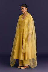 Yellow Cotton Silk Blend Embroidered Anarkali Set
