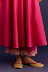 Fuchsia Cotton Silk Blend Embroidered Anarkali Set