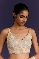 Beige Embroidered Pre-Draped Saree Set