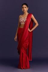 Black Embroidered Pre-Draped Saree Set