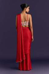 Black Embroidered Pre-Draped Saree Set