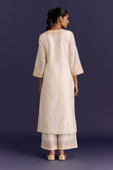 Ivory Silk Chanderi Embroidered Kurta Set