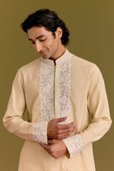 Beige Woven Embroidered Kurta Set