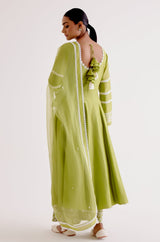 Green Chanderi Anarkali Set