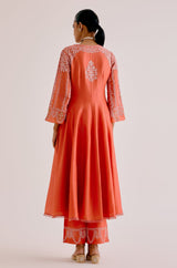 Orange Silk Chanderi Dori Embroidered Anarkali Set
