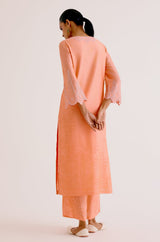 Peach Silk Chanderi Dori Embroidered Kurta Set