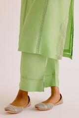 Pistachio Green Silk Chanderi Dori Embroidered Kurta Set