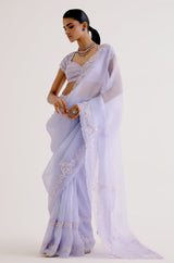 Lilac Silk Organza Dori Embroidered Saree Set