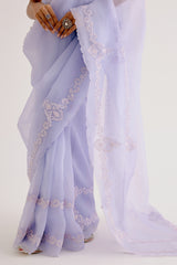 Lilac Silk Organza Dori Embroidered Saree Set