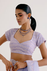 Lilac Silk Organza Dori Embroidered Saree Set