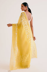 Yellow Silk Organza Saree