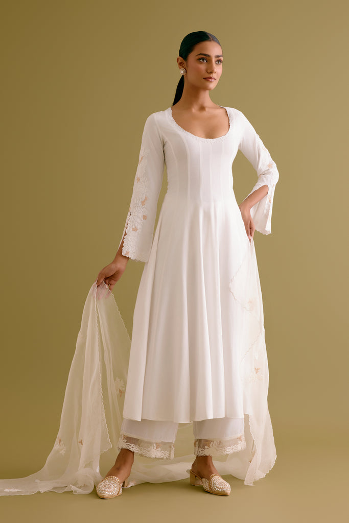 Ivory Embroidered Anarkali Set
