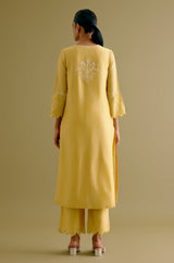 Rashmika Mandanna in Yellow Silk Chanderi Dori Embroidered Kurta Set