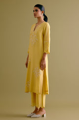 Rashmika Mandanna in Yellow Silk Chanderi Dori Embroidered Kurta Set